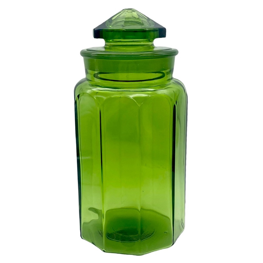 Reduced Vintage LE Smith green labeled glass canister apothecary jar (READ)